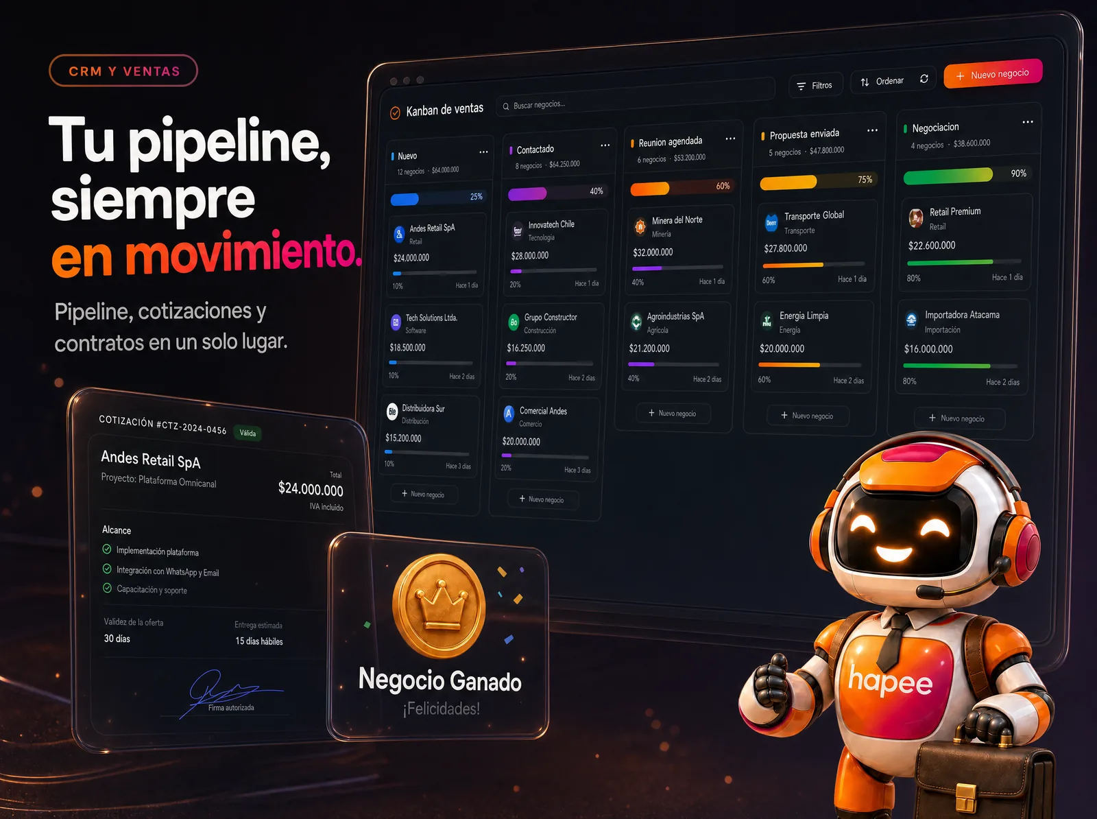 CRM Hapee — pipeline de ventas siempre en movimiento