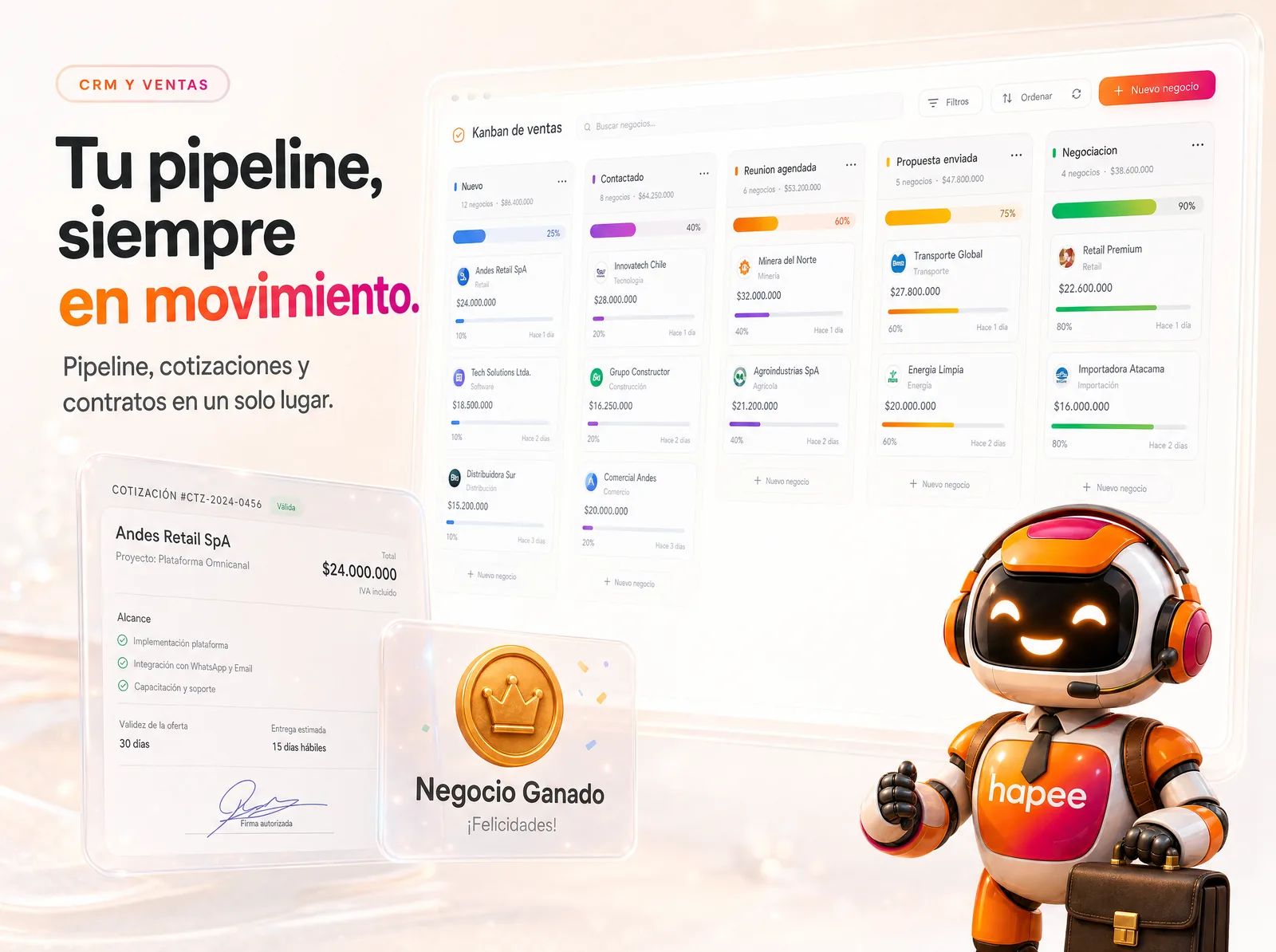 CRM Hapee — pipeline de ventas siempre en movimiento